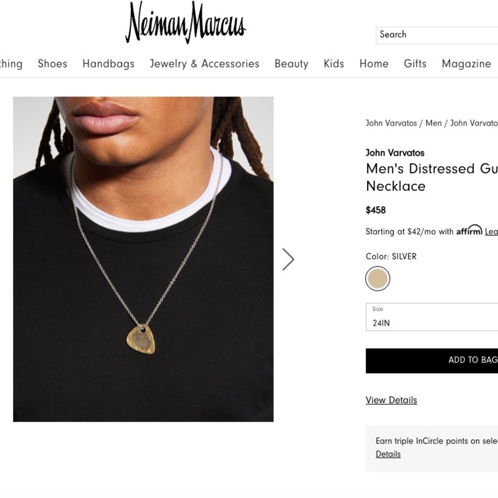 John Varvatos Men’s Distressed Guitar Pick Pendant